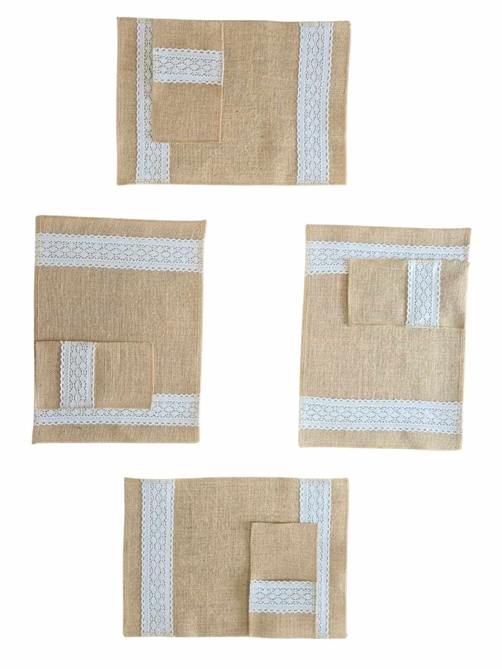 Set Traversa Masa din Iuta Naturala Cu Dantela Din Bumbac (6,8,12)