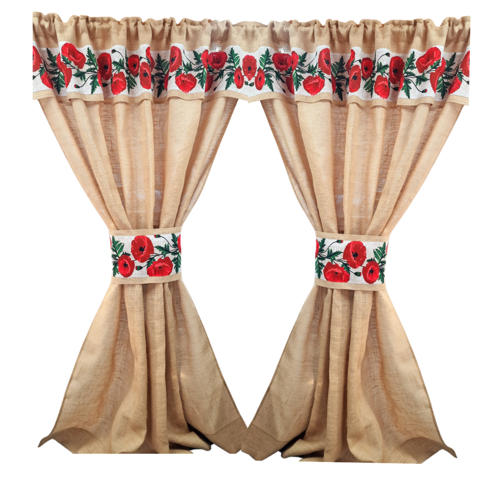 perdelecumaci3 Perdele Rustice din Iută Naturală cu Maci Roșii