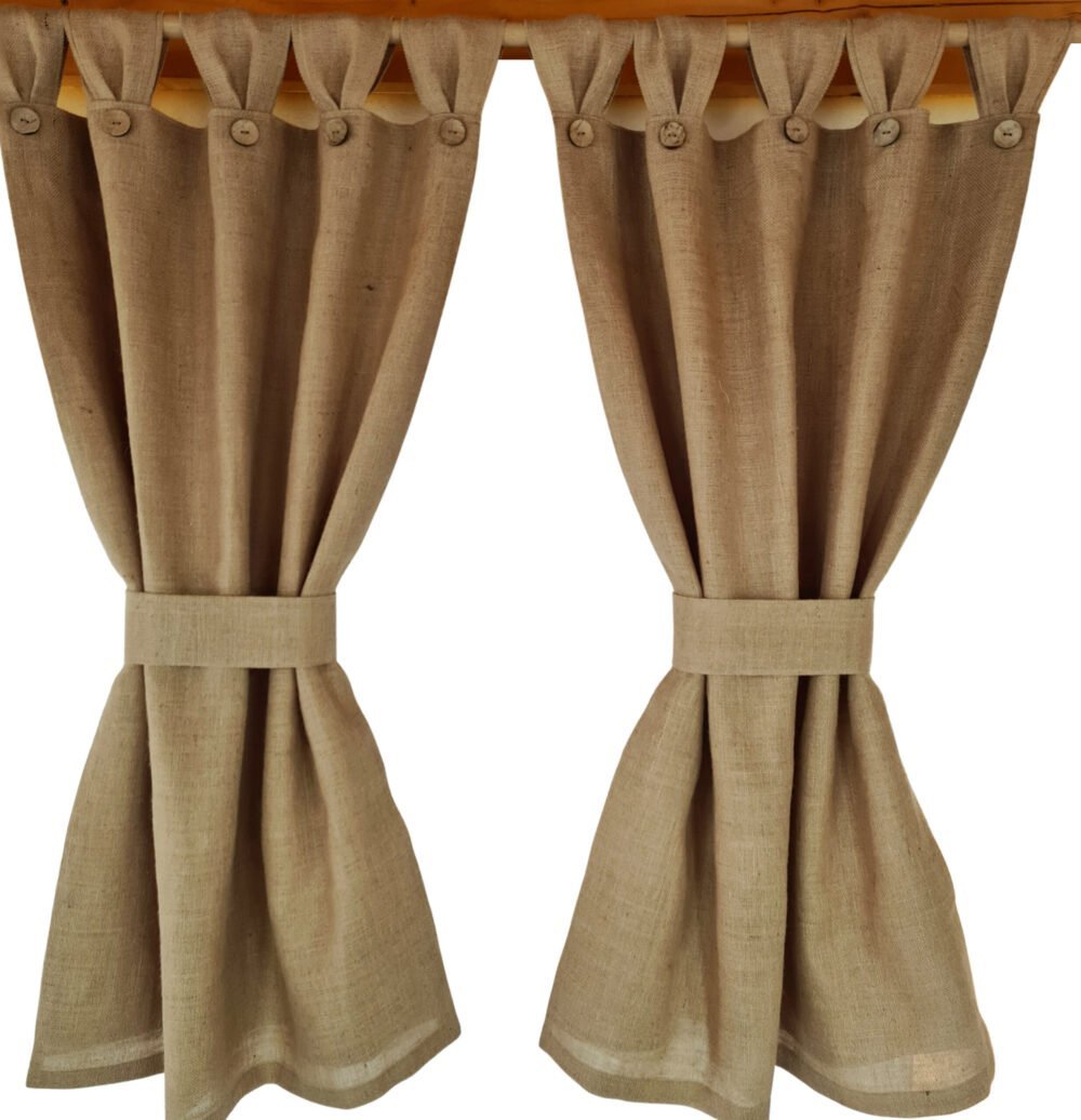 Perdele Rustice din Iuta cu Nasturi Ornamentali