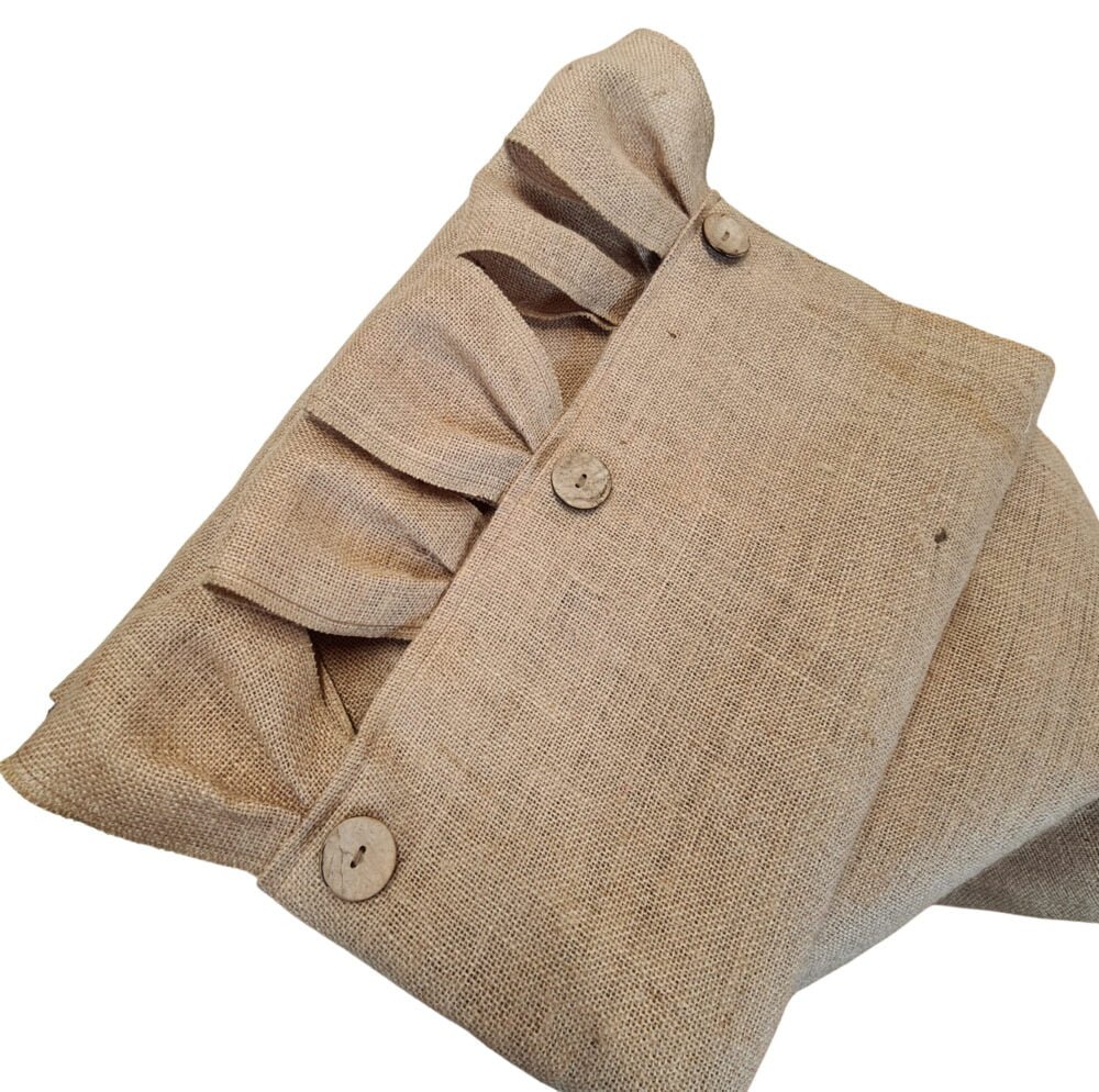 Perdele Rustice din Iuta cu Nasturi Ornamentali