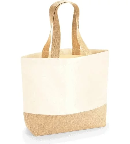 bumbaccufunddeiuta1 Set 10 Bucati Geanta din bumbac si iuta tip Tote