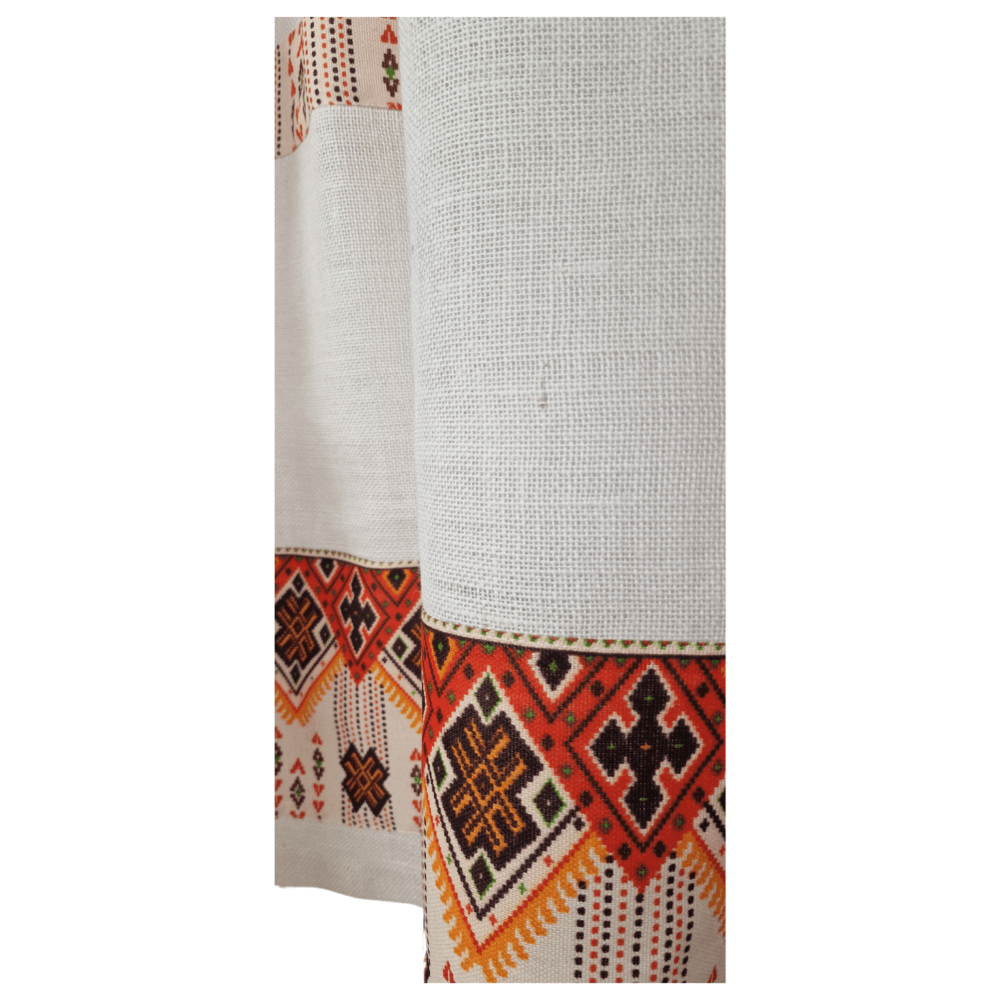 Perdele Rustice din Iută Alba cu Motive Traditionale Maro