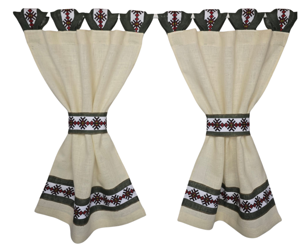 75% (29.7 × 42cm) (29.7 × 42cm) Perdele Rustice din Iută Alba cu Motive Traditionale Model Crisral