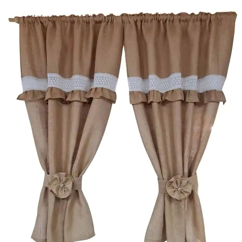 Perdele Rustice din Iuta cu Dantela din Bumbac