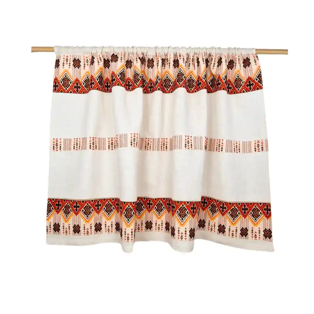 Untitled design (13) Perdele Rustice din Iută Alba cu Motive Traditionale Maro